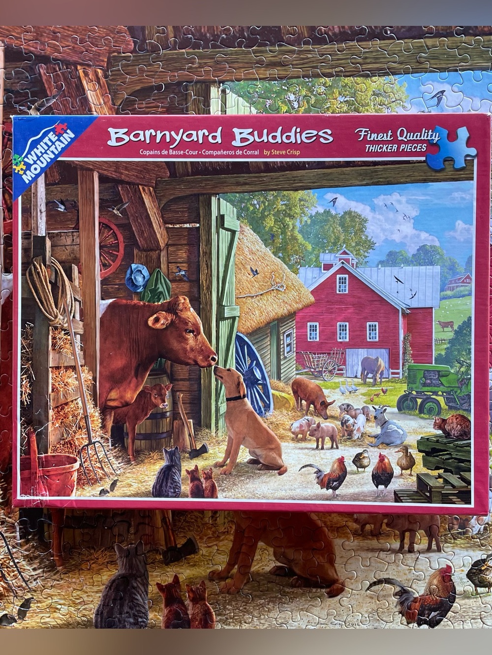 White Mountain Barnyard Buddies Puzzle Dog Cow Chickens Pigs Cats 550 Pieces